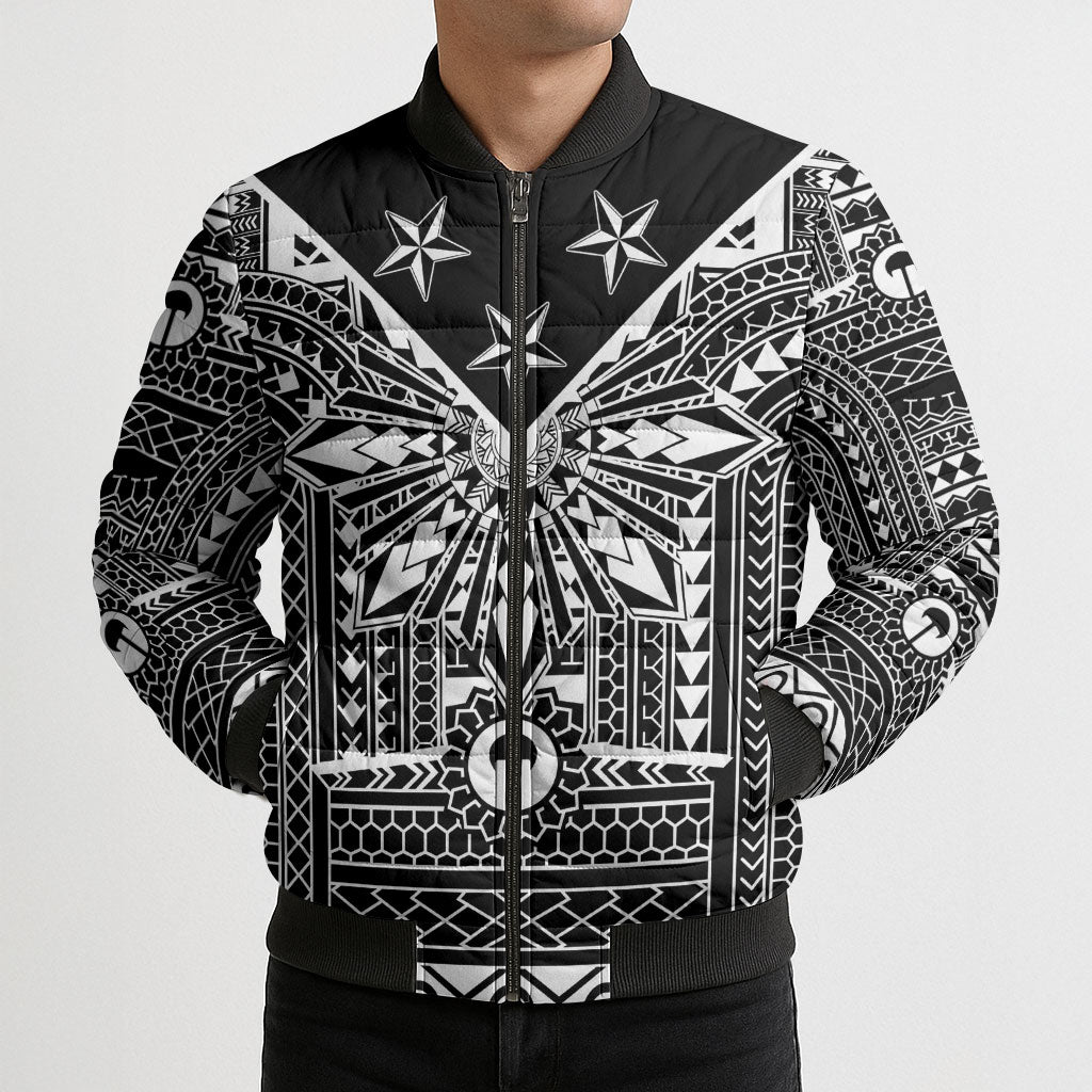 Black Philippines Sun Star Bomber Puffer Jacket Igorot Tribal Inspiration LT05 - Polynesian Pride