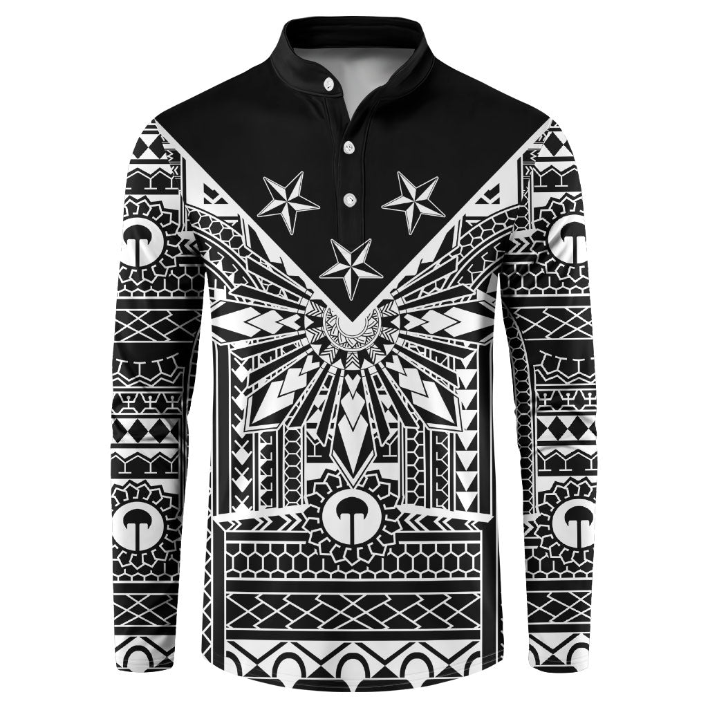 Black Philippines Sun Star Button Sweatshirt Igorot Tribal Inspiration LT05 Black - Polynesian Pride