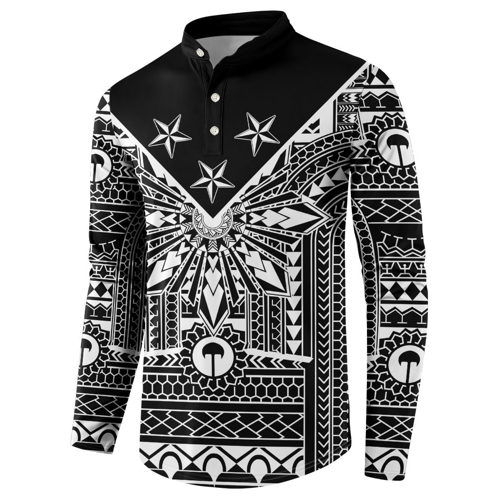 Black Philippines Sun Star Button Sweatshirt Igorot Tribal Inspiration LT05 - Polynesian Pride