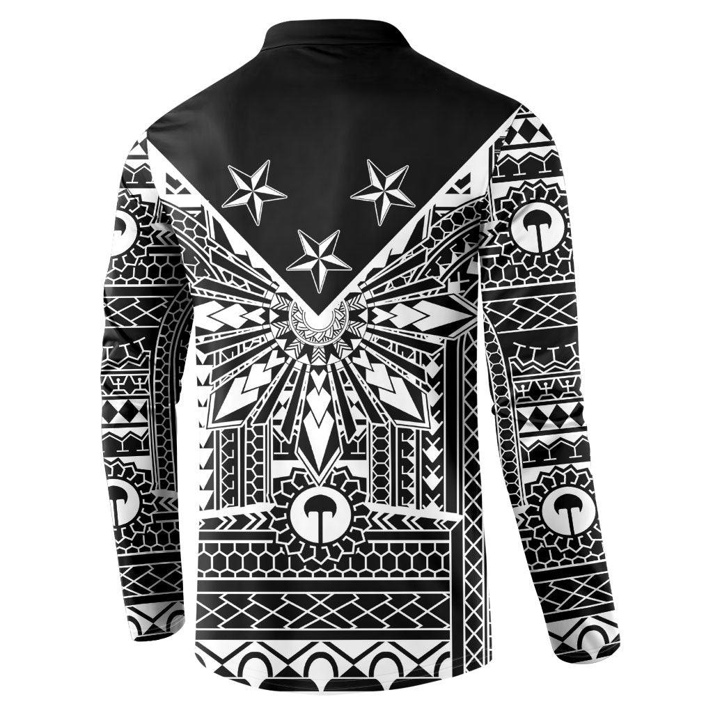 Black Philippines Sun Star Button Sweatshirt Igorot Tribal Inspiration LT05 - Polynesian Pride