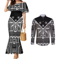 Black Philippines Sun Star Couples Matching Mermaid Dress and Long Sleeve Button Shirt Igorot Tribal Inspiration LT05 Black - Polynesian Pride