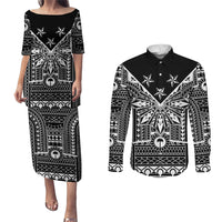 Black Philippines Sun Star Couples Matching Puletasi and Long Sleeve Button Shirt Igorot Tribal Inspiration LT05 Black - Polynesian Pride