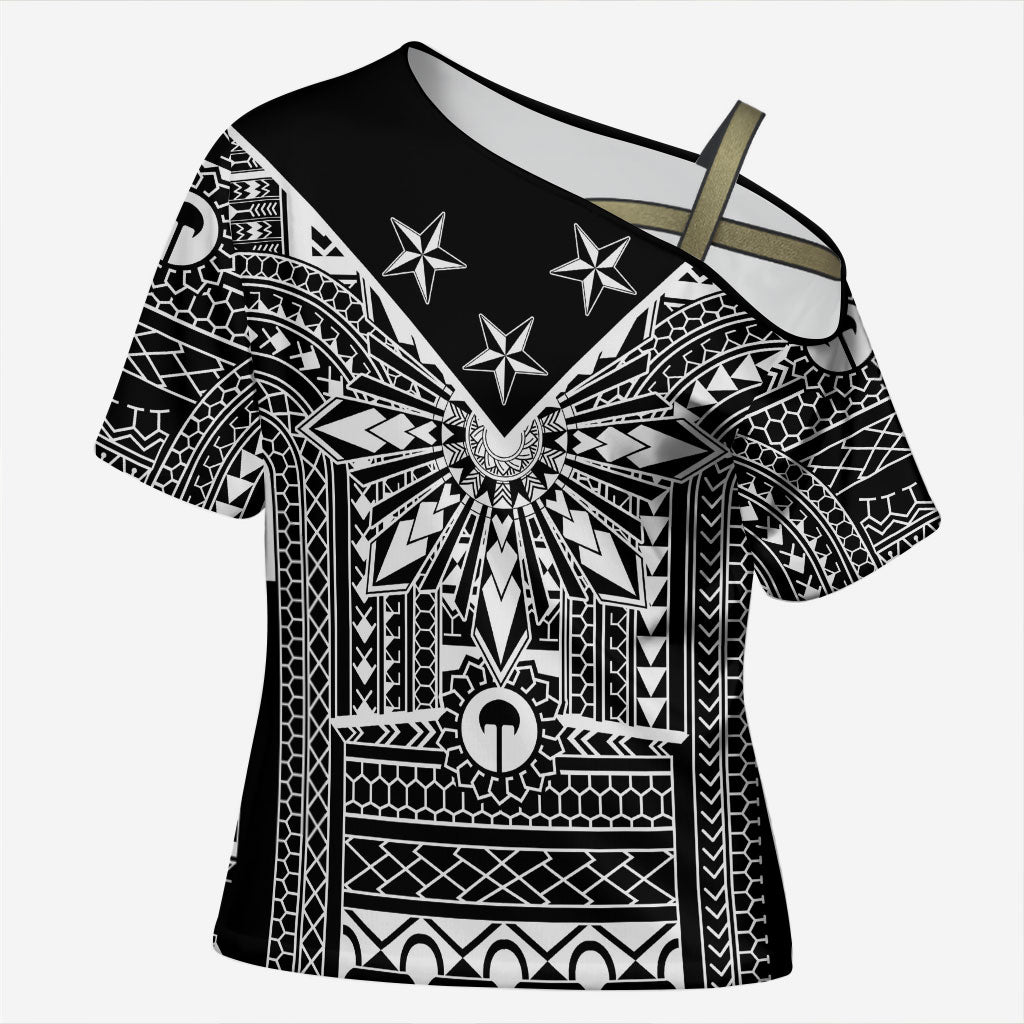 Black Philippines Sun Star Cross Shoulder Shirt Igorot Tribal Inspiration LT05 Female Black - Polynesian Pride