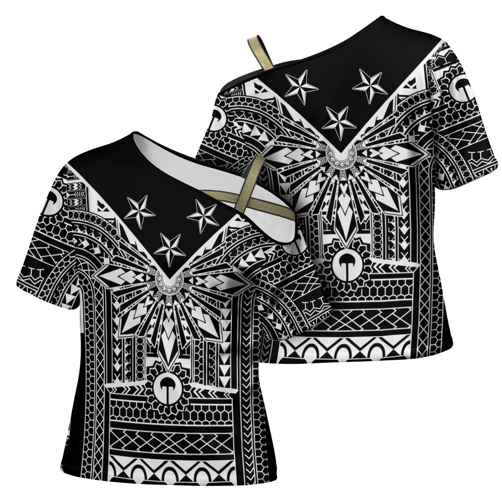 Black Philippines Sun Star Cross Shoulder Shirt Igorot Tribal Inspiration LT05 - Polynesian Pride