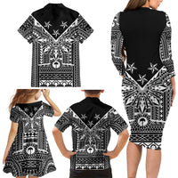 Black Philippines Sun Star Family Matching Long Sleeve Bodycon Dress and Hawaiian Shirt Igorot Tribal Inspiration