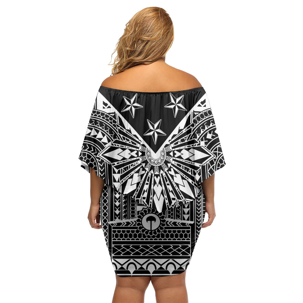 Black Philippines Sun Star Family Matching Off Shoulder Short Dress and Hawaiian Shirt Igorot Tribal Inspiration
