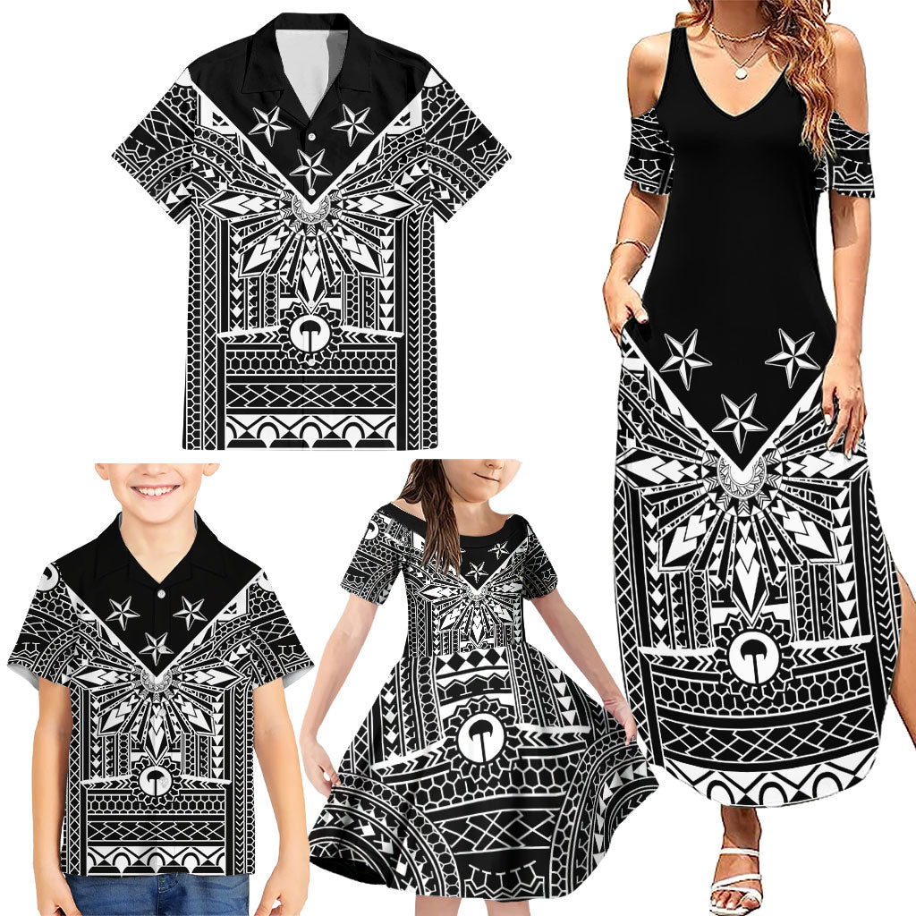 Black Philippines Sun Star Family Matching Summer Maxi Dress and Hawaiian Shirt Igorot Tribal Inspiration