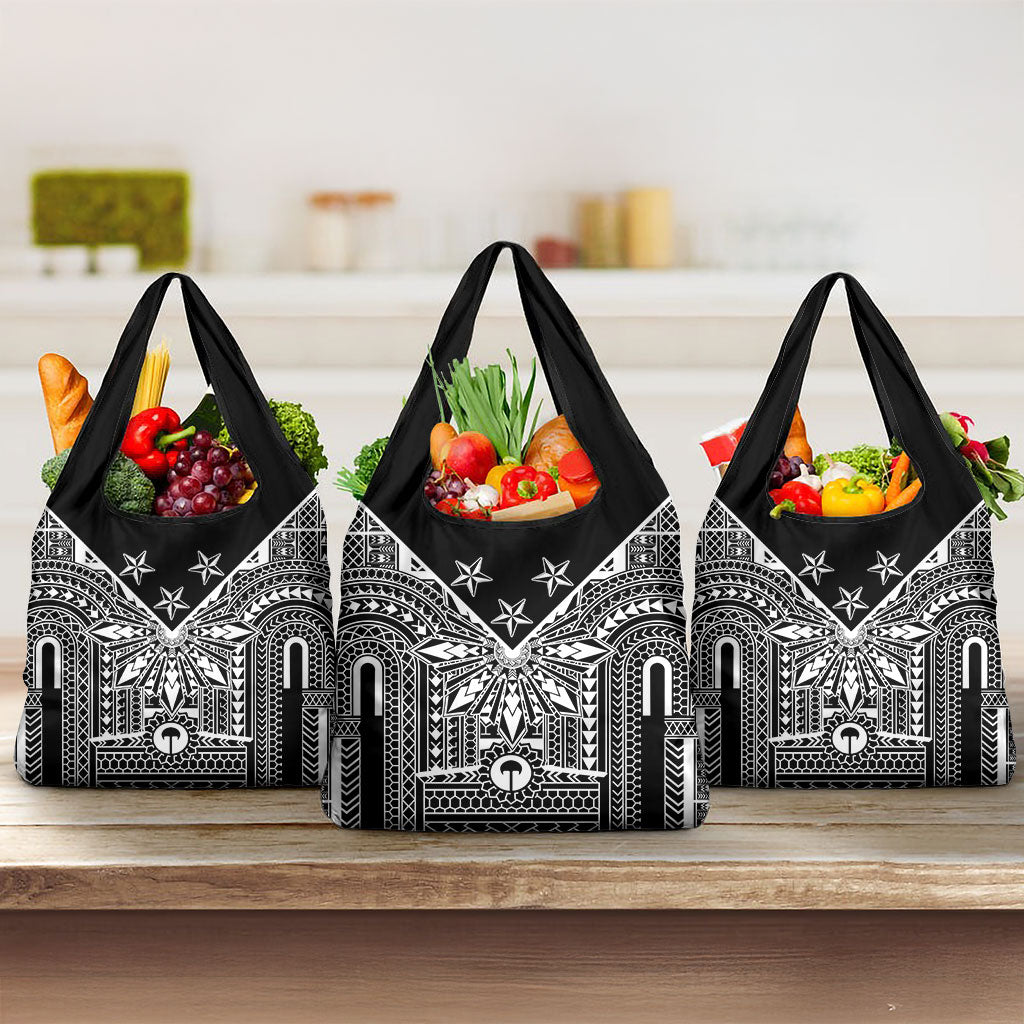 Black Philippines Sun Star Grocery Bag Igorot Tribal Inspiration LT05 3-pack One Size Black - Polynesian Pride