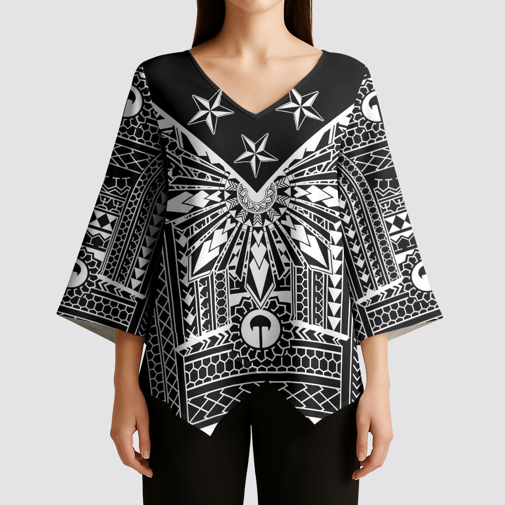 Black Philippines Sun Star Kimono Sleeve Blouse Igorot Tribal Inspiration LT05 - Polynesian Pride