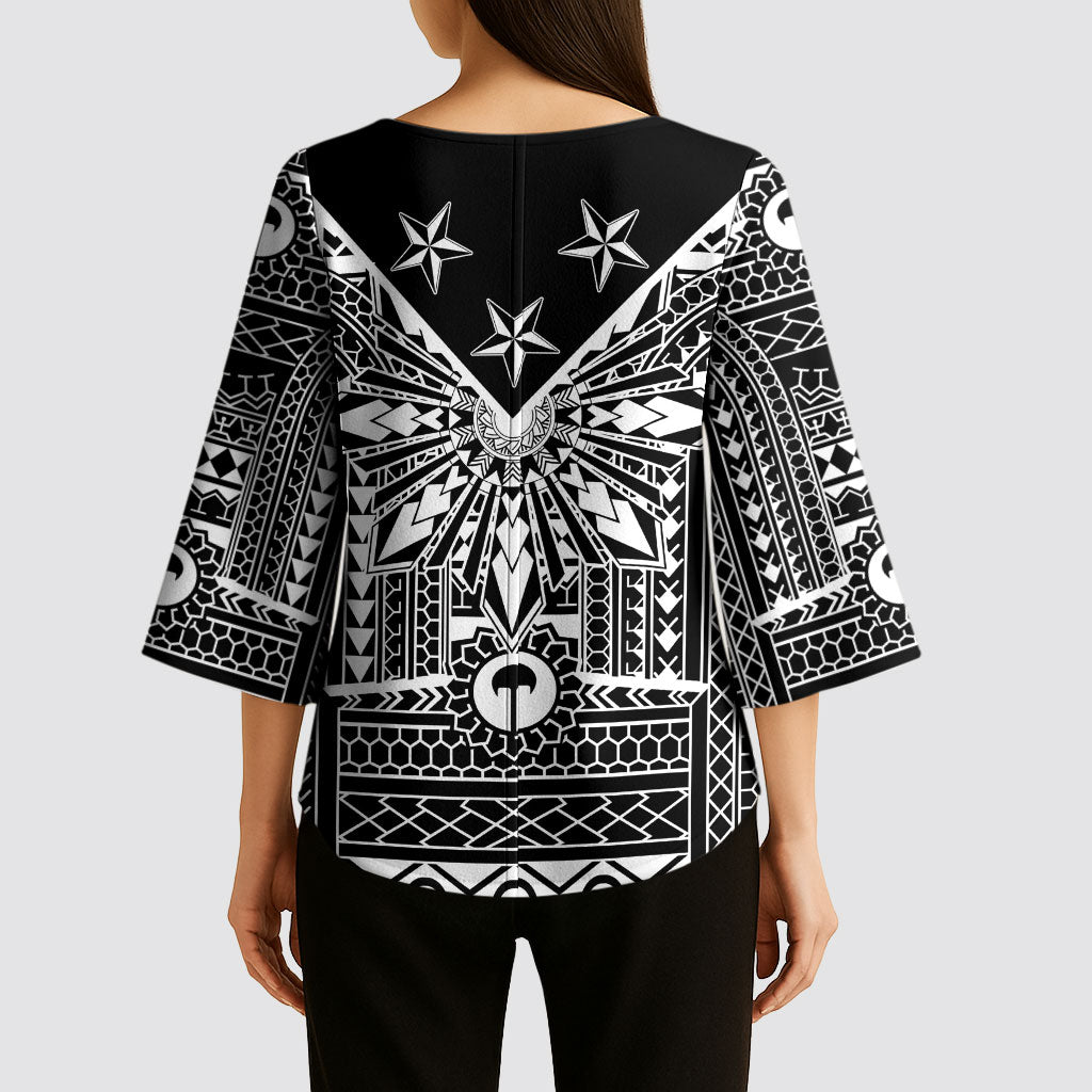 Black Philippines Sun Star Kimono Sleeve Blouse Igorot Tribal Inspiration LT05 - Polynesian Pride
