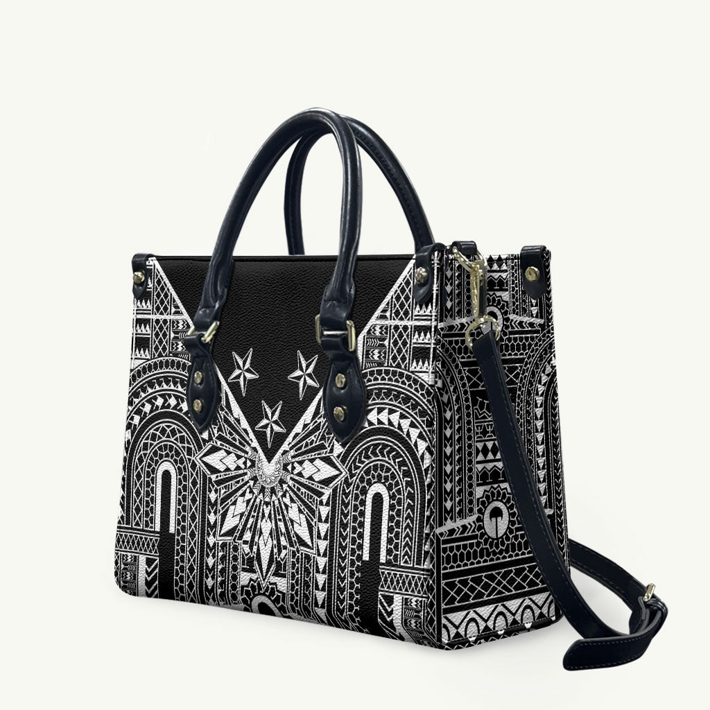 Black Philippines Sun Star Leather Bag Igorot Tribal Inspiration LT05 Black - Polynesian Pride