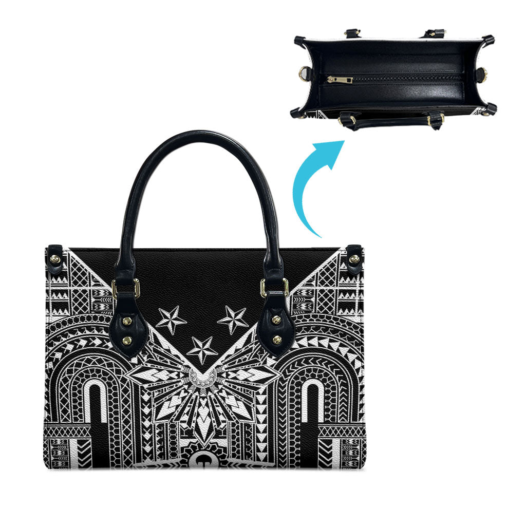 Black Philippines Sun Star Leather Bag Igorot Tribal Inspiration LT05 - Polynesian Pride