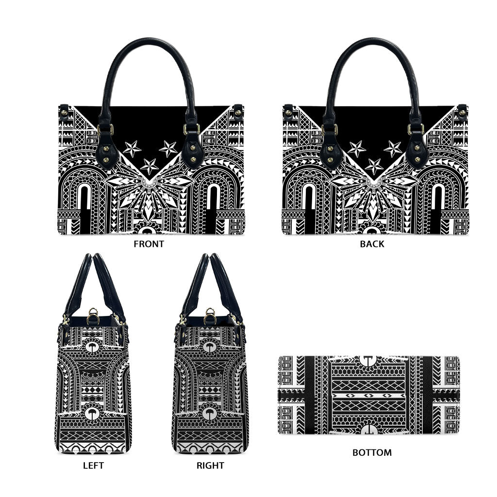 Black Philippines Sun Star Leather Bag Igorot Tribal Inspiration LT05 - Polynesian Pride