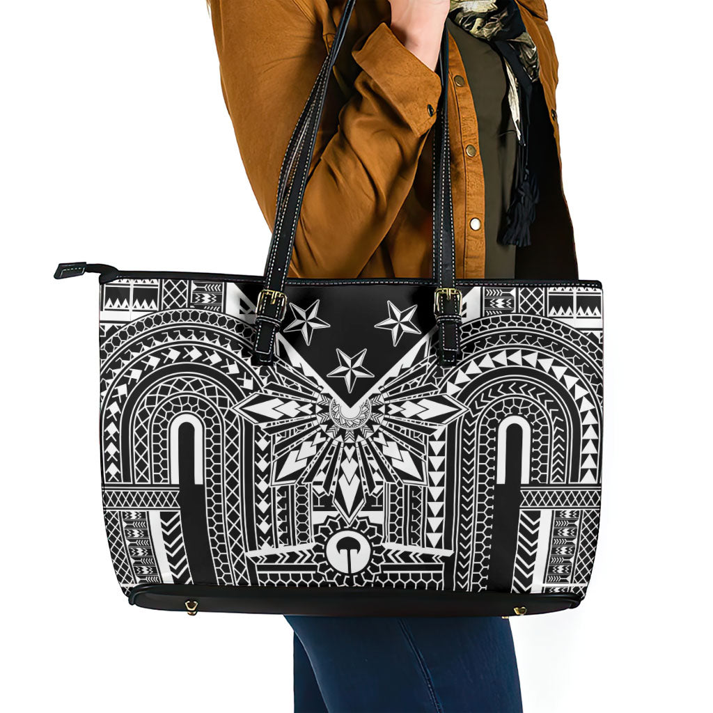 Black Philippines Sun Star Leather Tote Bag Igorot Tribal Inspiration LT05 - Polynesian Pride