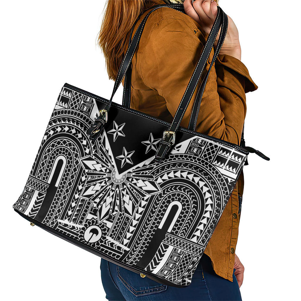 Black Philippines Sun Star Leather Tote Bag Igorot Tribal Inspiration LT05 - Polynesian Pride