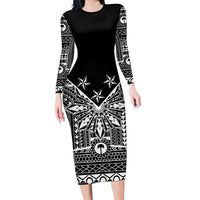 Black Philippines Sun Star Long Sleeve Bodycon Dress Igorot Tribal Inspiration LT05 Long Dress Black - Polynesian Pride