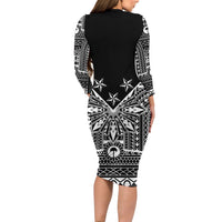 Black Philippines Sun Star Long Sleeve Bodycon Dress Igorot Tribal Inspiration LT05 - Polynesian Pride