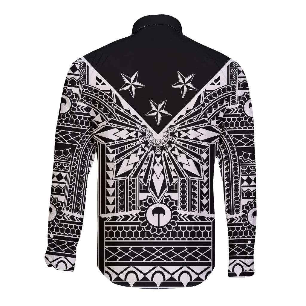 Black Philippines Sun Star Long Sleeve Button Shirt Igorot Tribal Inspiration LT05 - Polynesian Pride