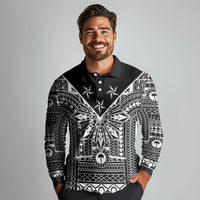 Black Philippines Sun Star Long Sleeve Polo Shirt Igorot Tribal Inspiration LT05 - Polynesian Pride