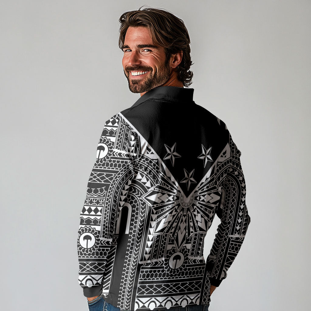 Black Philippines Sun Star Long Sleeve Polo Shirt Igorot Tribal Inspiration LT05 - Polynesian Pride