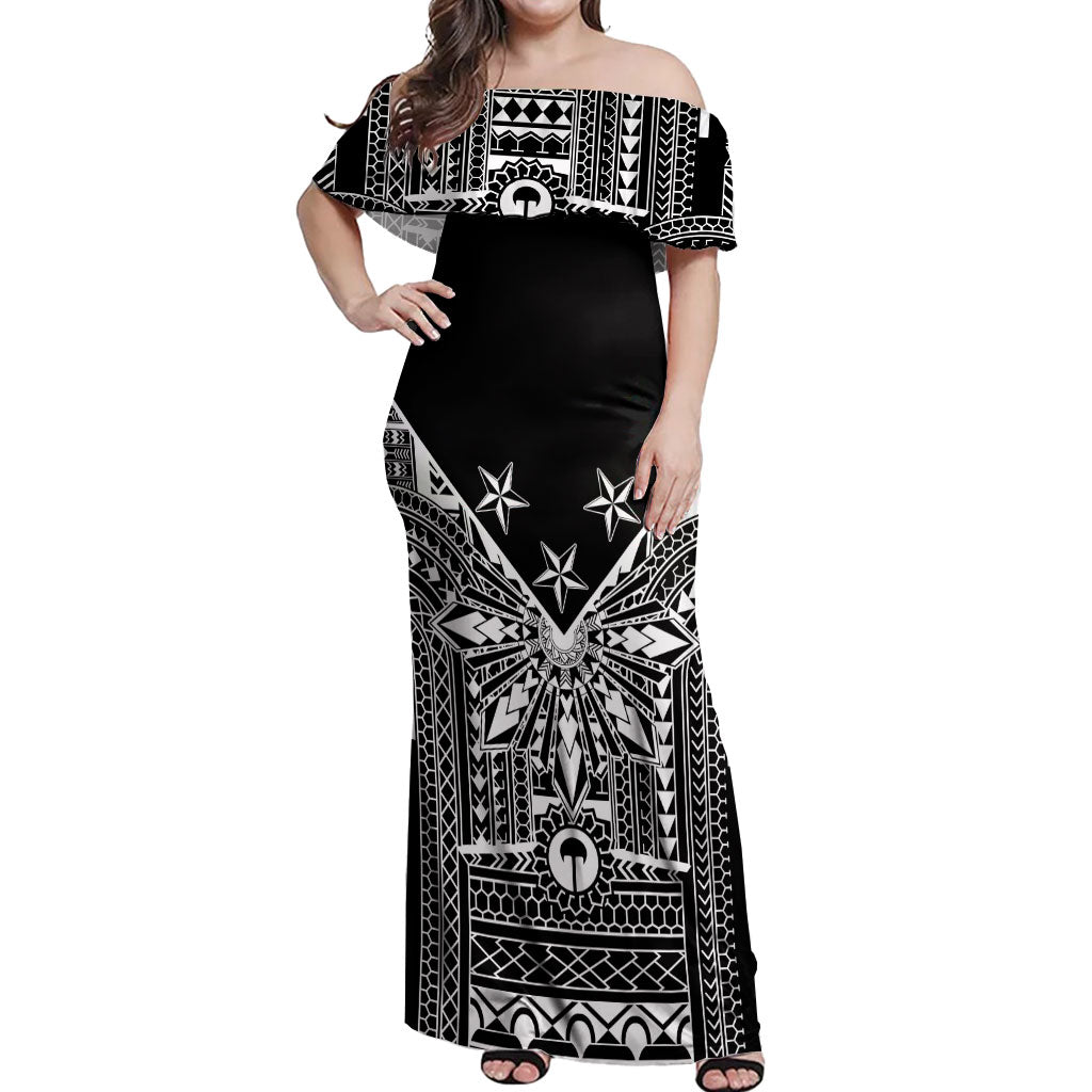 Black Philippines Sun Star Off Shoulder Maxi Dress Igorot Tribal Inspiration LT05 Women Black - Polynesian Pride