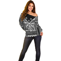 Black Philippines Sun Star Off Shoulder Sweater Igorot Tribal Inspiration LT05 - Polynesian Pride