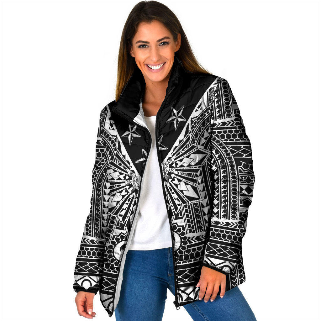 Black Philippines Sun Star Padded Jacket Igorot Tribal Inspiration LT05 Women Black - Polynesian Pride