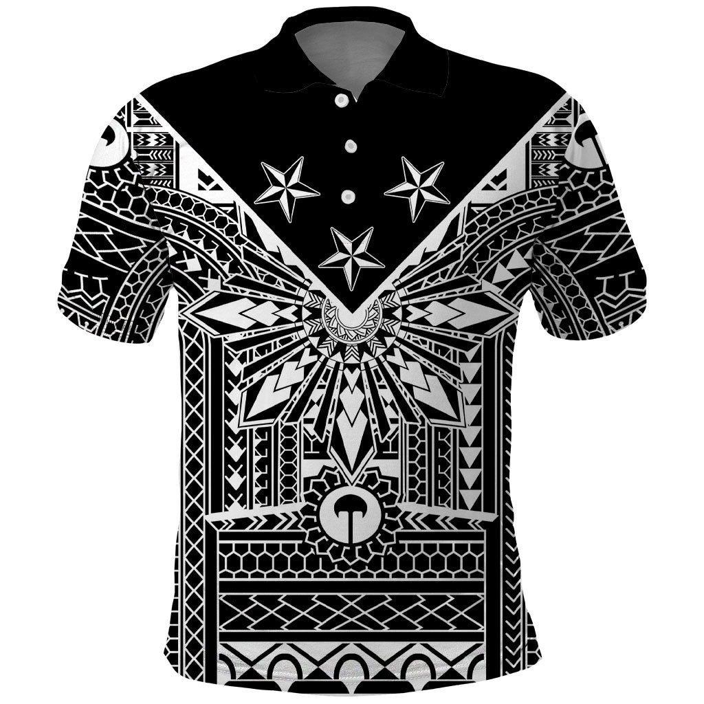 Black Philippines Sun Star Polo Shirt Igorot Tribal Inspiration LT05 Black - Polynesian Pride