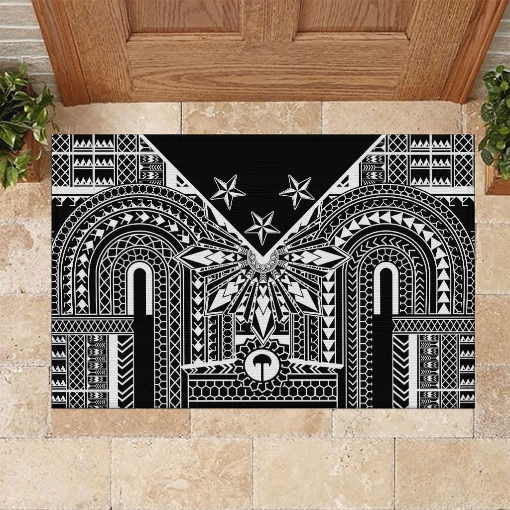 Black Philippines Sun Star Rubber Doormat Igorot Tribal Inspiration LT05 Black - Polynesian Pride