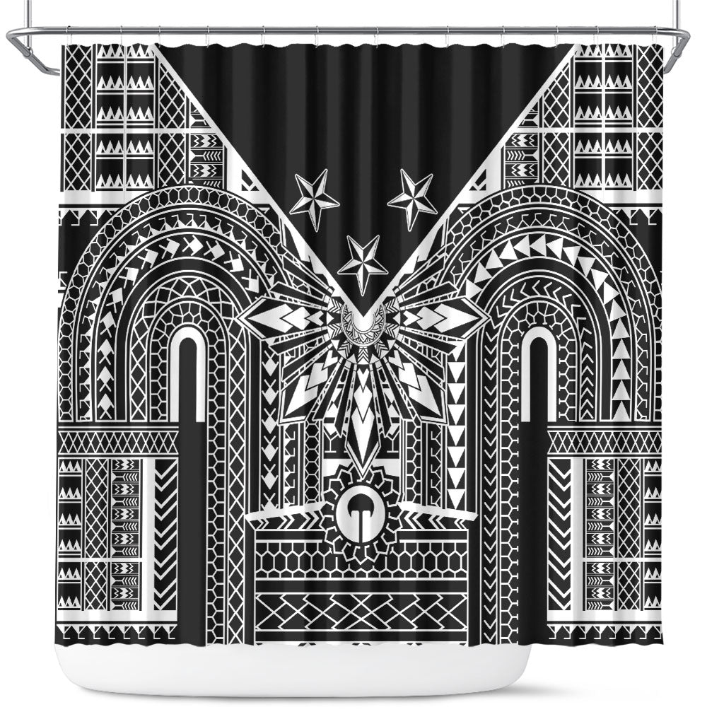 Black Philippines Sun Star Shower Curtain Igorot Tribal Inspiration LT05 Black - Polynesian Pride
