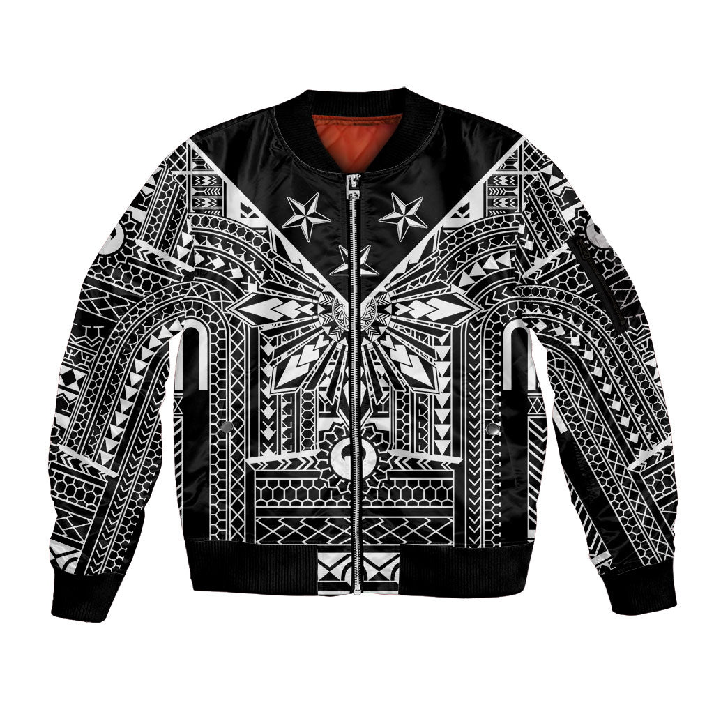 Black Philippines Sun Star Sleeve Zip Bomber Jacket Igorot Tribal Inspiration