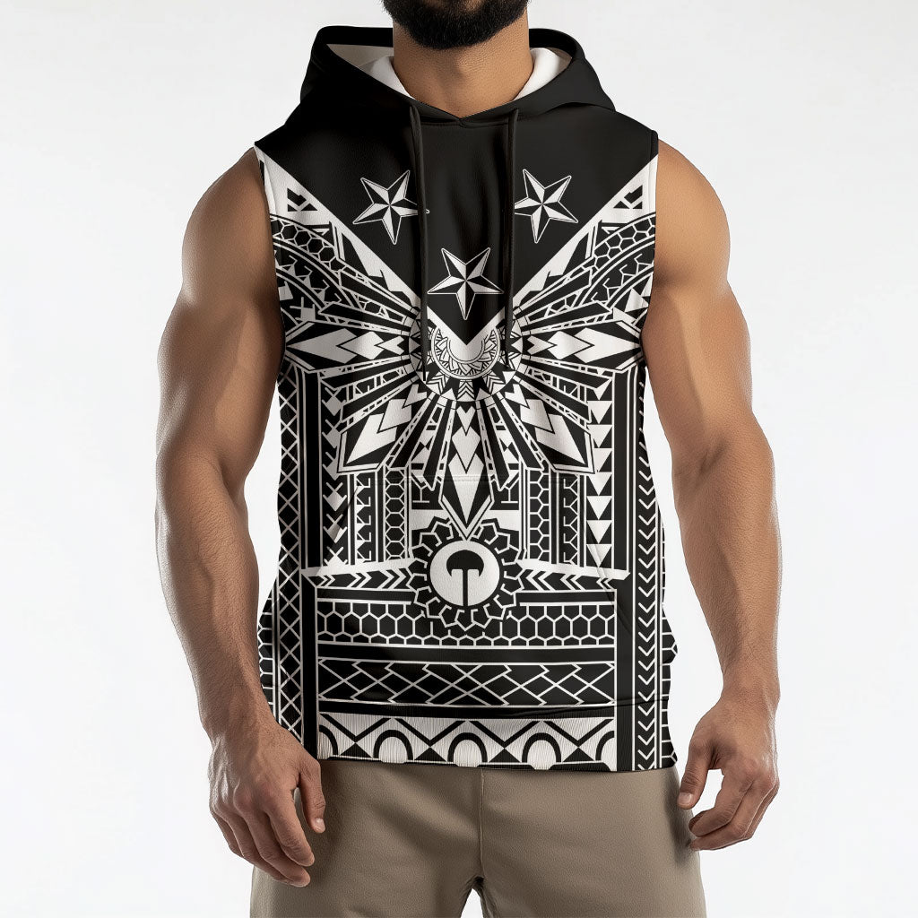 Black Philippines Sun Star Sleeveless Hoodie Igorot Tribal Inspiration