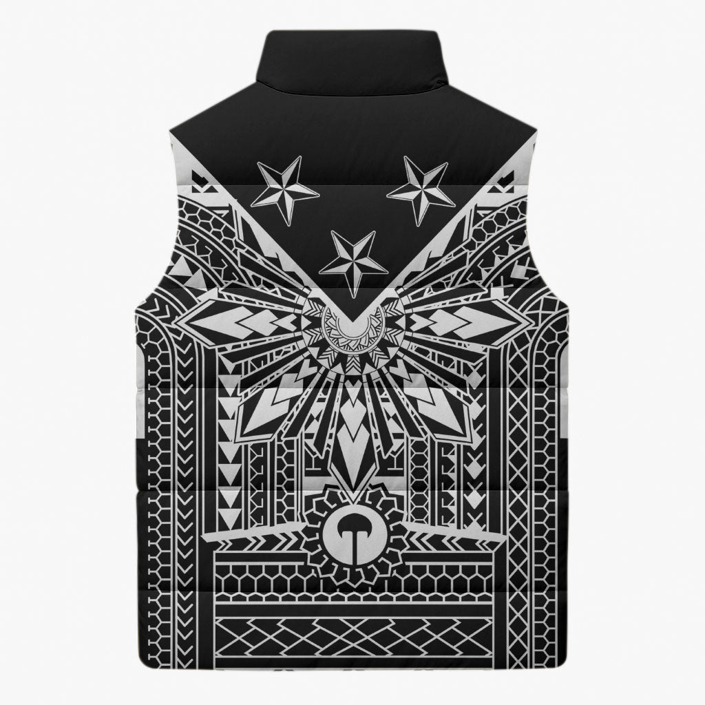 Black Philippines Sun Star Sleeveless Puffer Jacket Igorot Tribal Inspiration LT05 - Polynesian Pride
