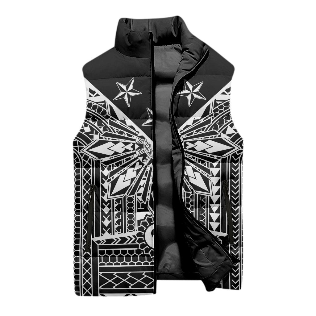 Black Philippines Sun Star Sleeveless Puffer Jacket Igorot Tribal Inspiration LT05 - Polynesian Pride