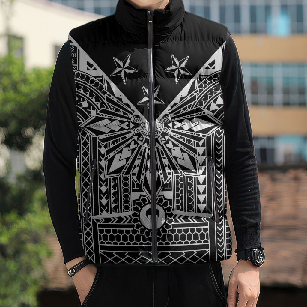 Black Philippines Sun Star Sleeveless Puffer Jacket Igorot Tribal Inspiration LT05 - Polynesian Pride