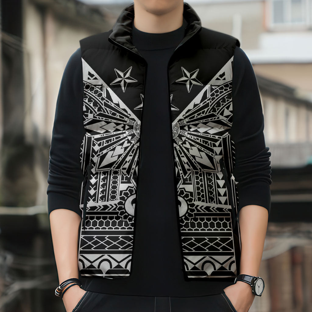 Black Philippines Sun Star Sleeveless Puffer Jacket Igorot Tribal Inspiration LT05 - Polynesian Pride