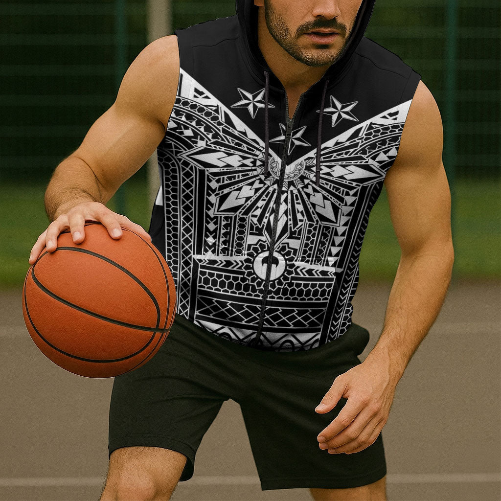 Black Philippines Sun Star Sleeveless Zip Hoodie Igorot Tribal Inspiration LT05 - Polynesian Pride