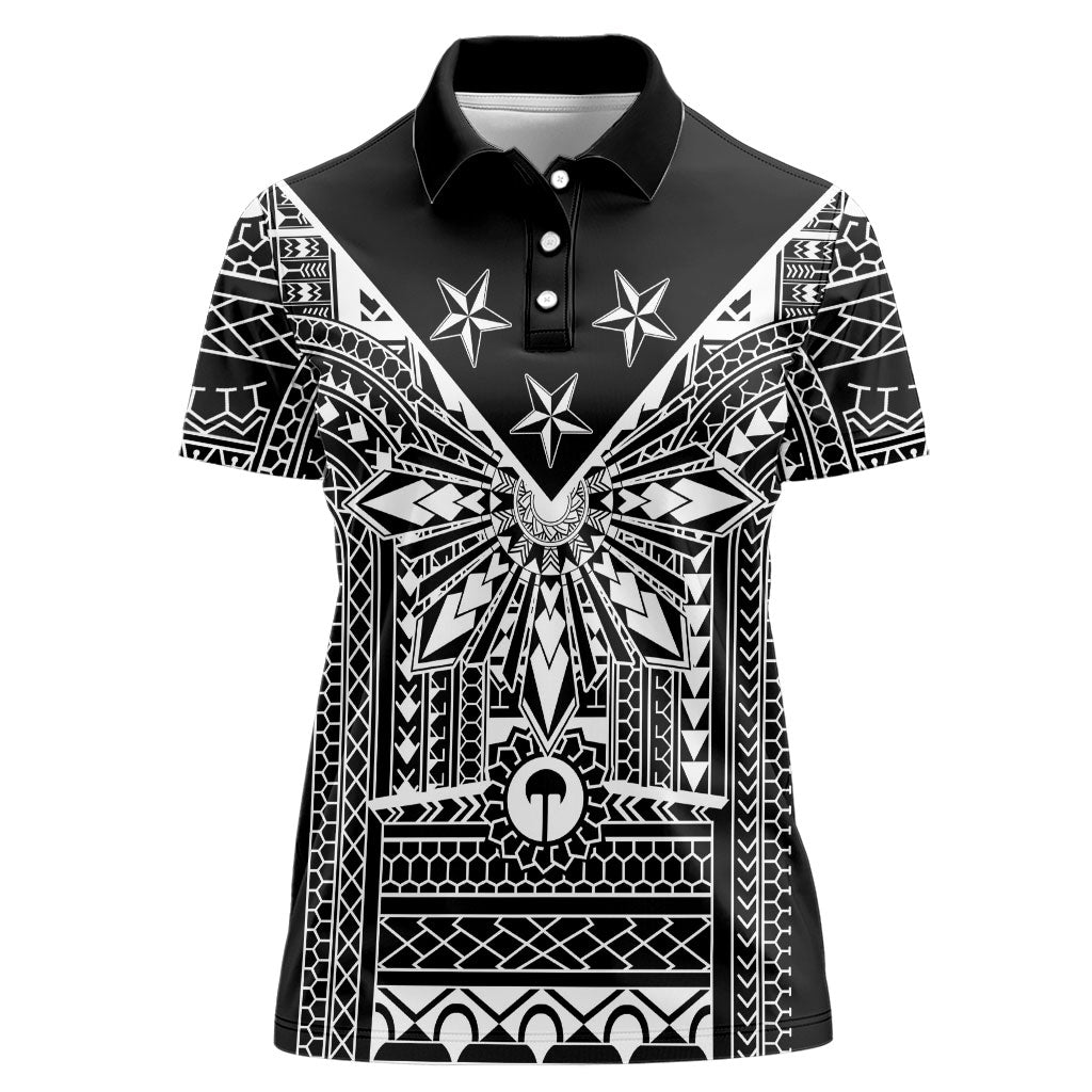 Black Philippines Sun Star Women Polo Shirt Igorot Tribal Inspiration LT05 Female Black - Polynesian Pride