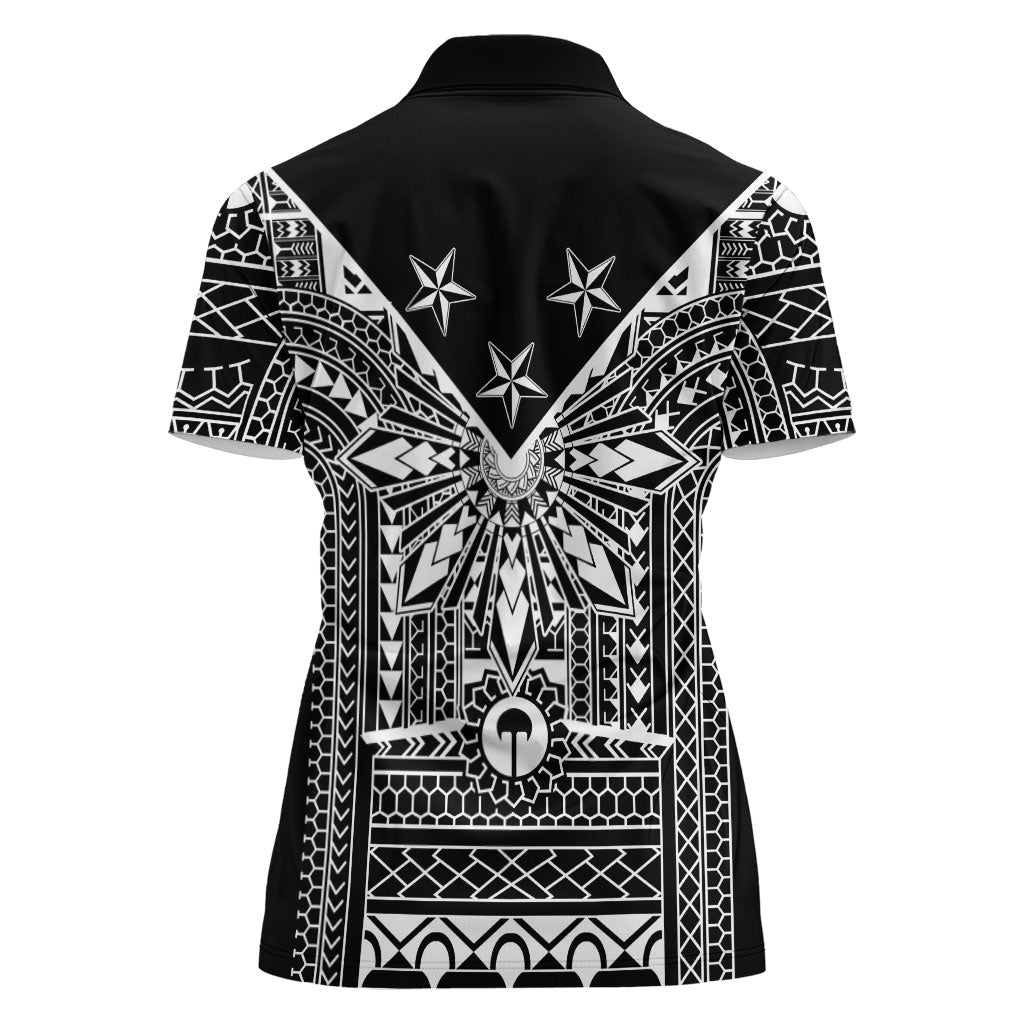 Black Philippines Sun Star Women Polo Shirt Igorot Tribal Inspiration LT05 - Polynesian Pride