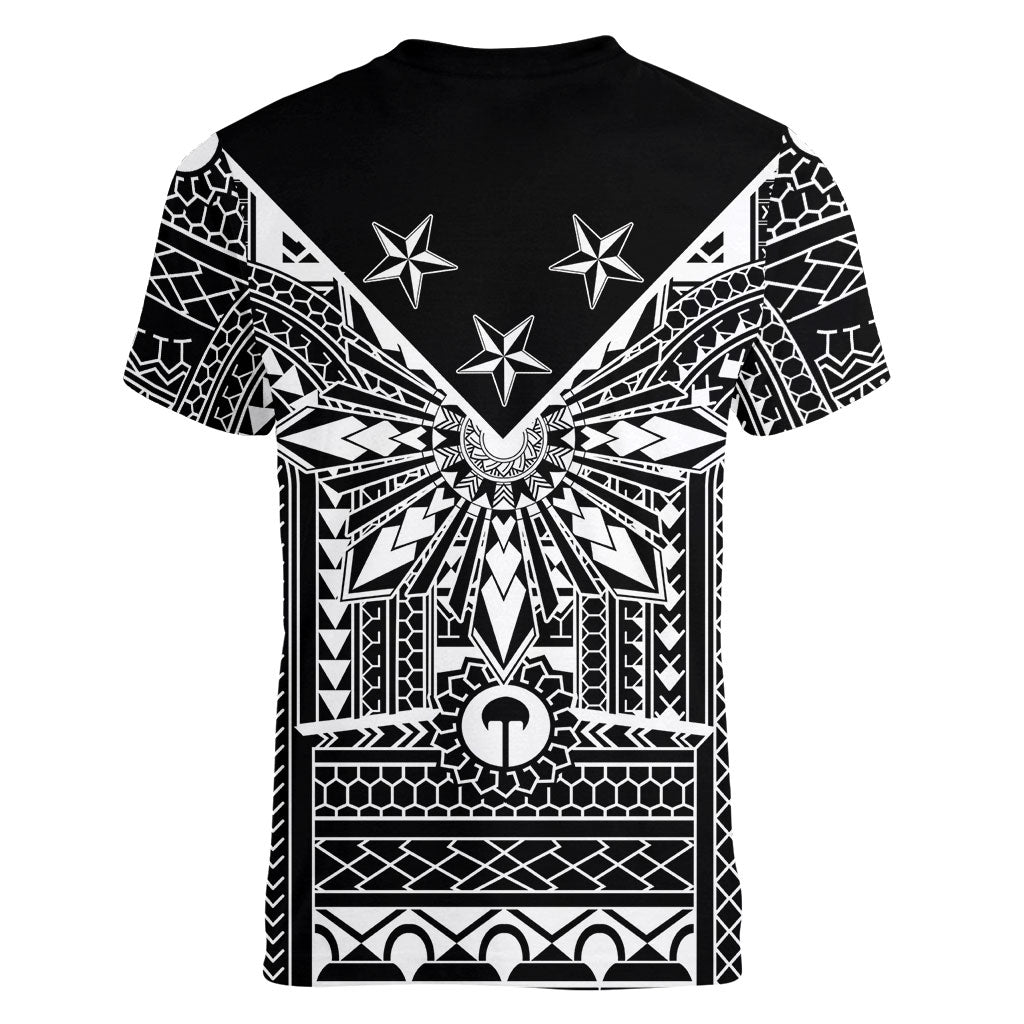 Black Philippines Sun Star Women V-Neck T-Shirt Igorot Tribal Inspiration LT05 - Polynesian Pride