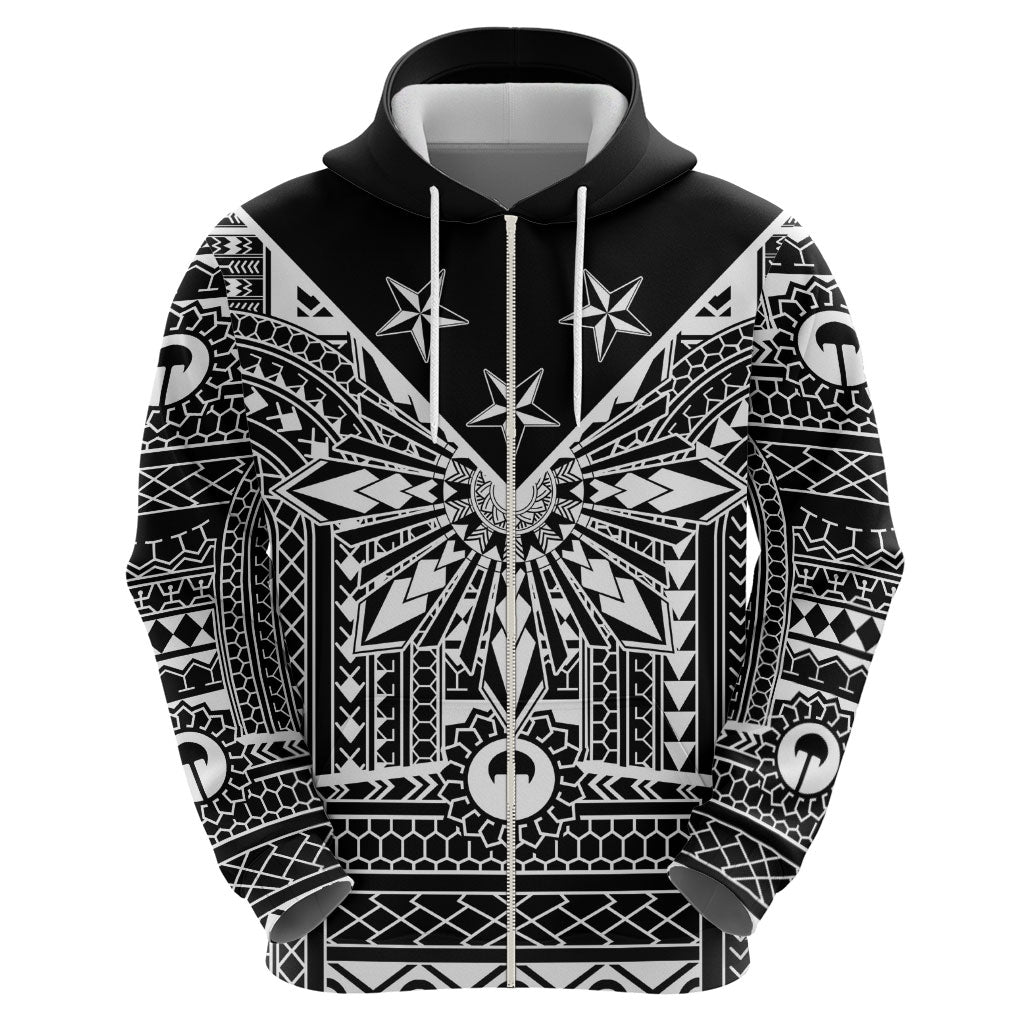 Black Philippines Sun Star Zip Hoodie Igorot Tribal Inspiration LT05 - Polynesian Pride