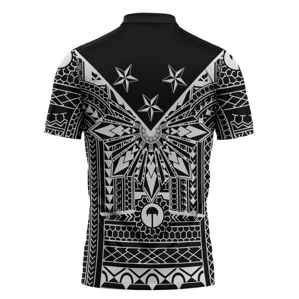 Black Philippines Sun Star Zipper Polo Shirt Igorot Tribal Inspiration LT05 - Polynesian Pride