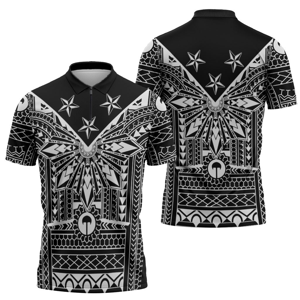 Black Philippines Sun Star Zipper Polo Shirt Igorot Tribal Inspiration LT05 - Polynesian Pride