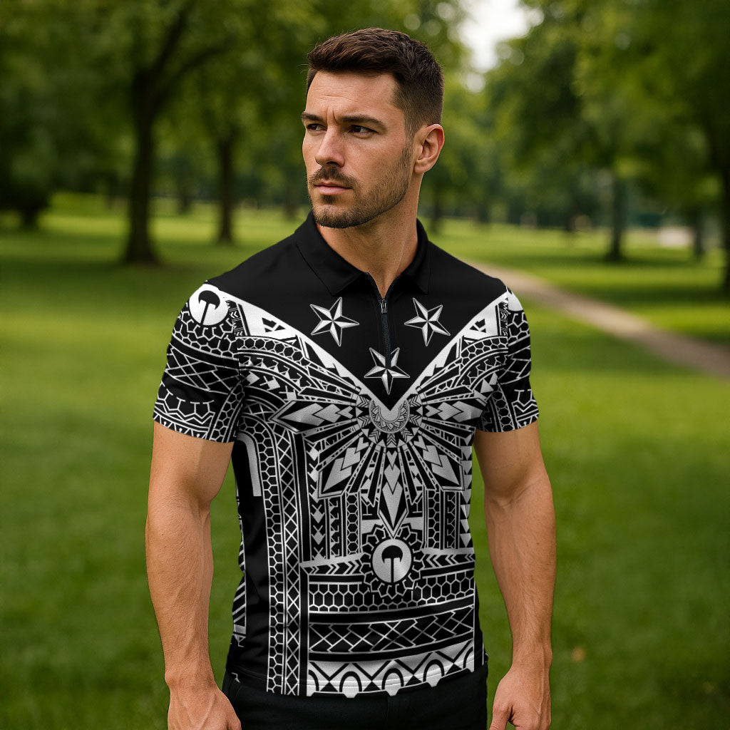 Black Philippines Sun Star Zipper Polo Shirt Igorot Tribal Inspiration LT05 - Polynesian Pride