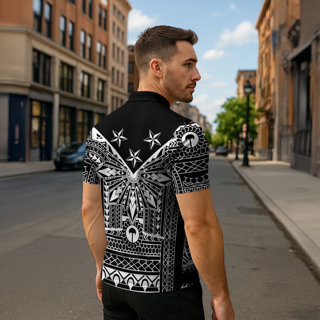 Black Philippines Sun Star Zipper Polo Shirt Igorot Tribal Inspiration LT05 - Polynesian Pride