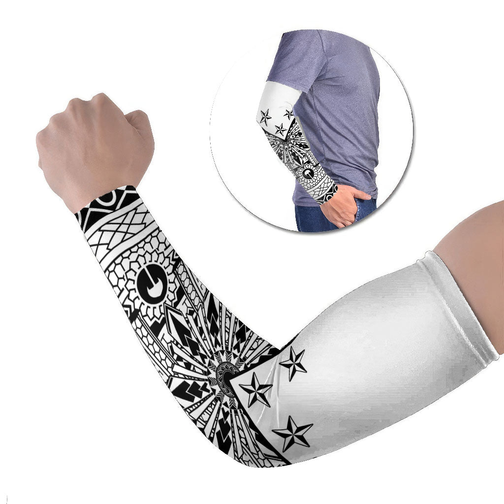 White Philippines Sun Star Arm Sleeves Igorot Tribal Inspiration LT05 Set of 2 White - Polynesian Pride