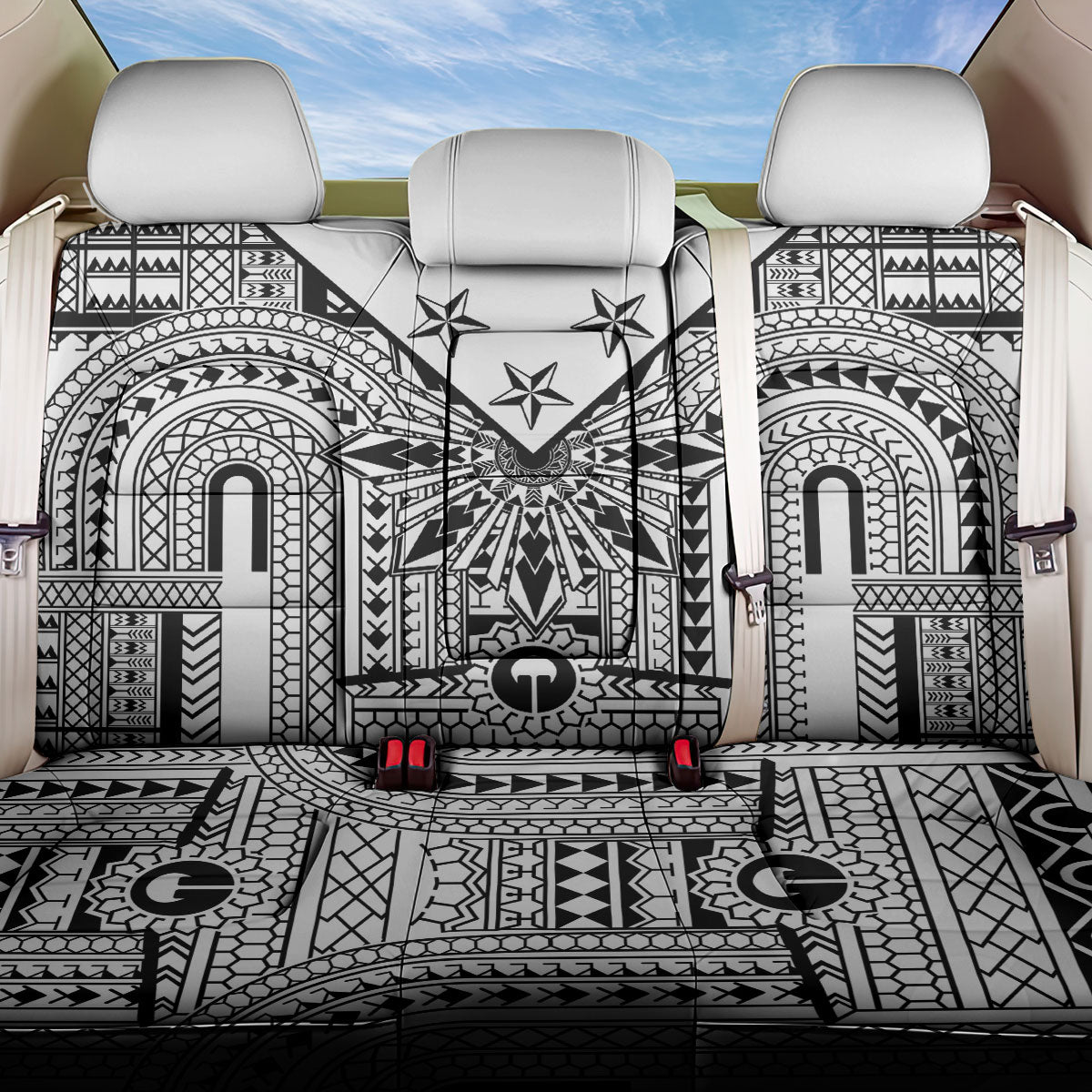 White Philippines Sun Star Back Car Seat Cover Igorot Tribal Inspiration