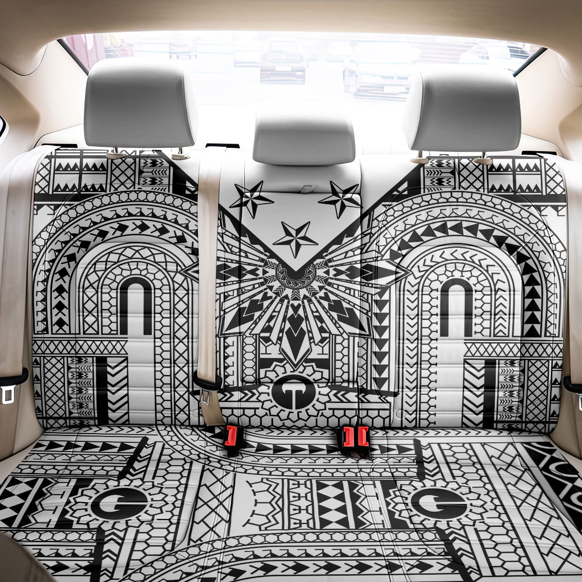 White Philippines Sun Star Back Car Seat Cover Igorot Tribal Inspiration