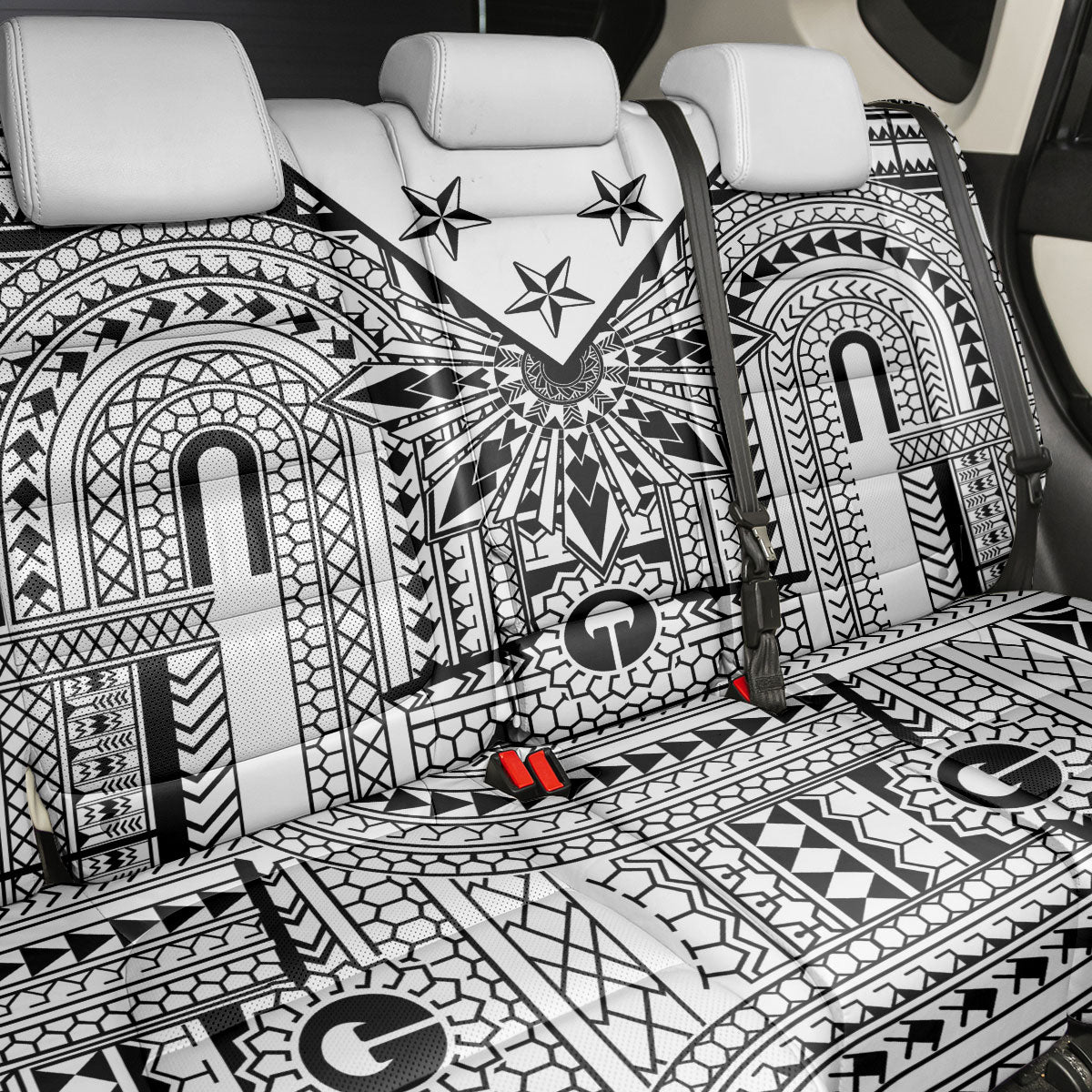 White Philippines Sun Star Back Car Seat Cover Igorot Tribal Inspiration