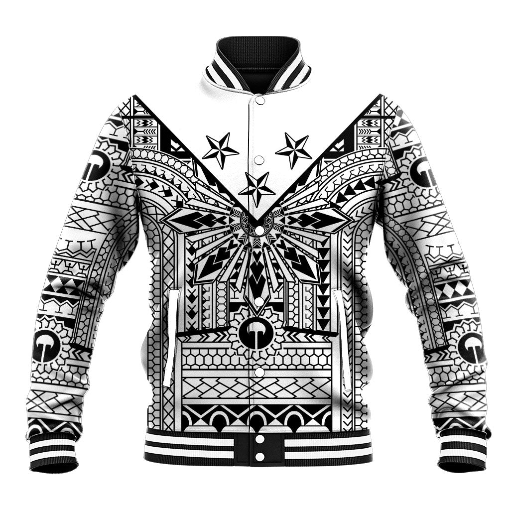 White Philippines Sun Star Baseball Jacket Igorot Tribal Inspiration